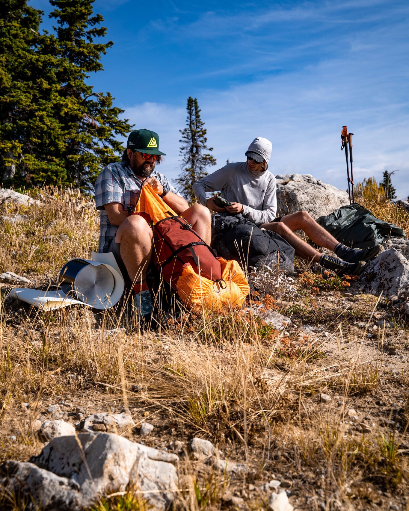 Two men backpacking in Montana